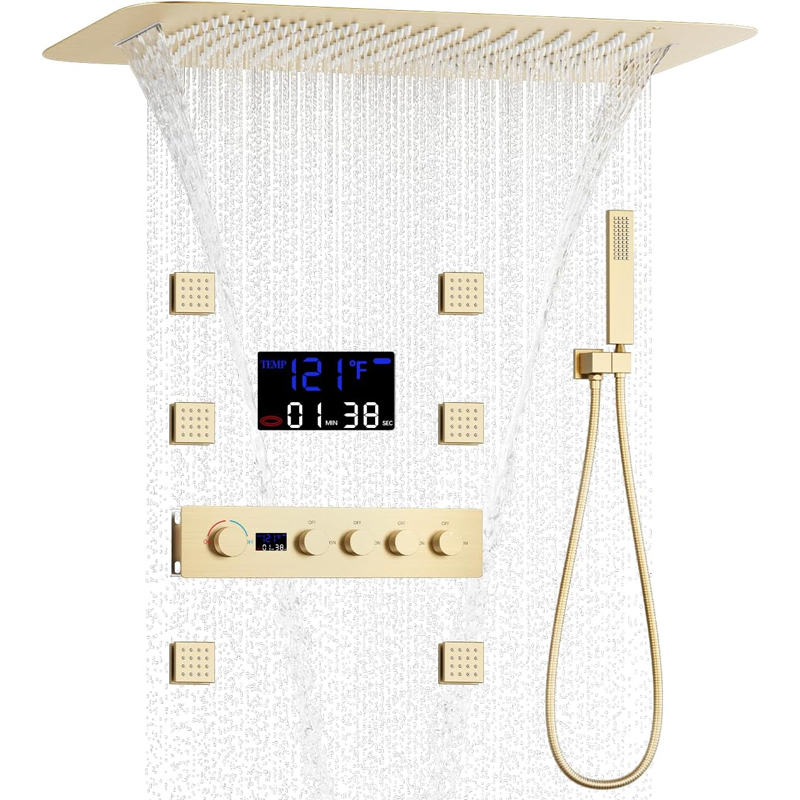 Body Brush - Messing gebürstetes Gold Digitalanzeige Thermostatisches Duschsystem